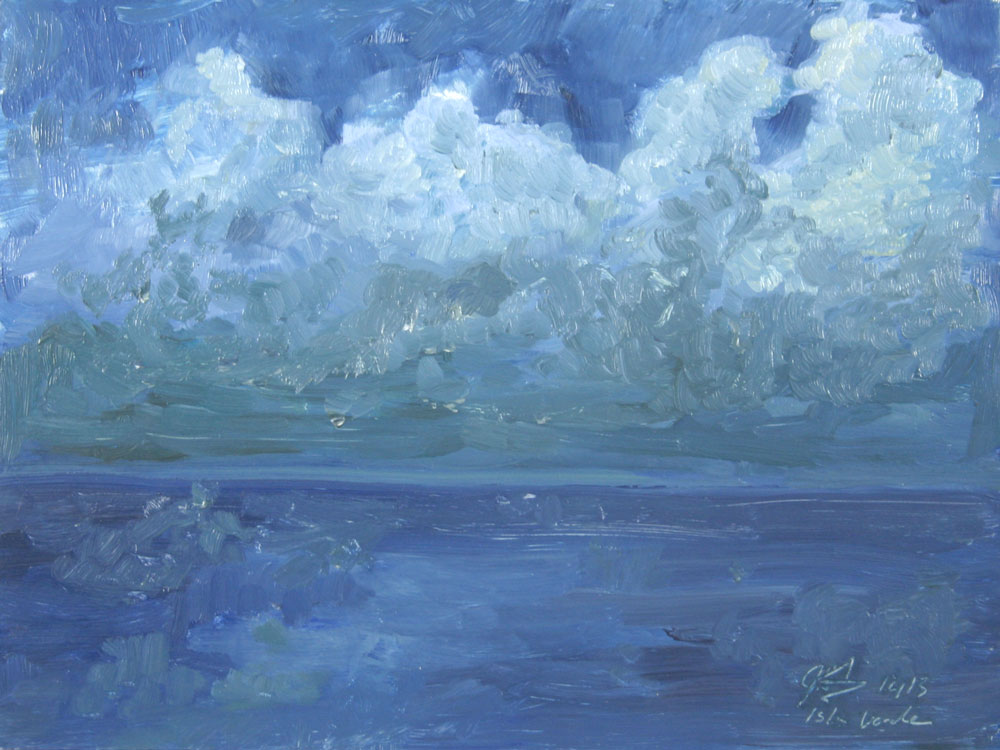 Puerto Rico painting, clouds and sea