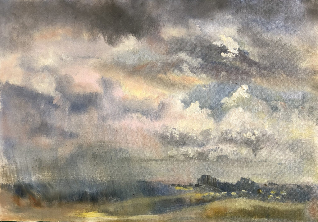 oil painting, passing storm, Italy 