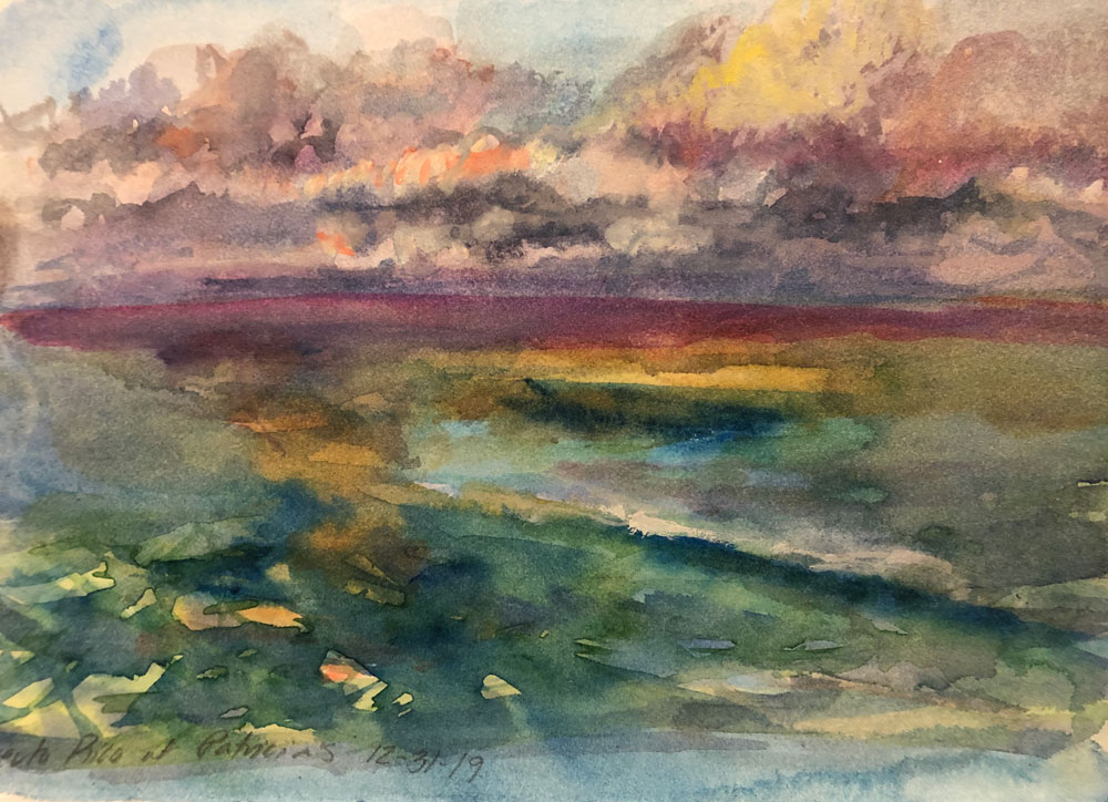 Jill Nichols Watercolor, Puerto Rico painting, clouds and sea