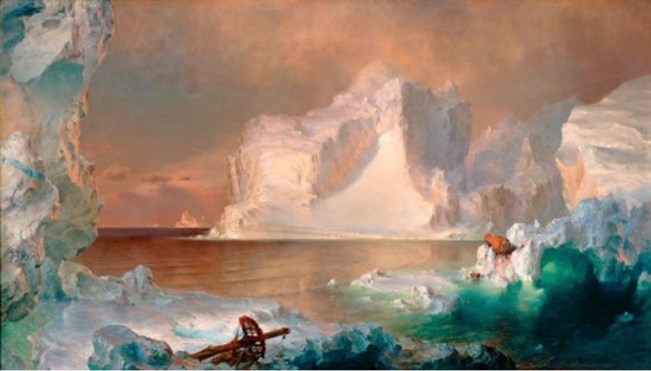 The New York showing of The Icebergs in April 1861 marked the beginning of Church’s engagement with the civil war effort. Just outside the exhibition hall regiments of soldiers marched before cheering crowds as they shipped out to Baltimore, Washington, D.C., and Virginia.  In solidarity with the Union soldiers he renamed his painting “The North” and donated the proceeds from the show to support the patriotic fund.