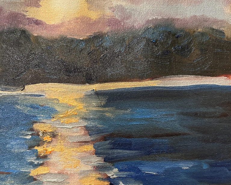 sun reflection in water, oil on canvas, painting lesson demo