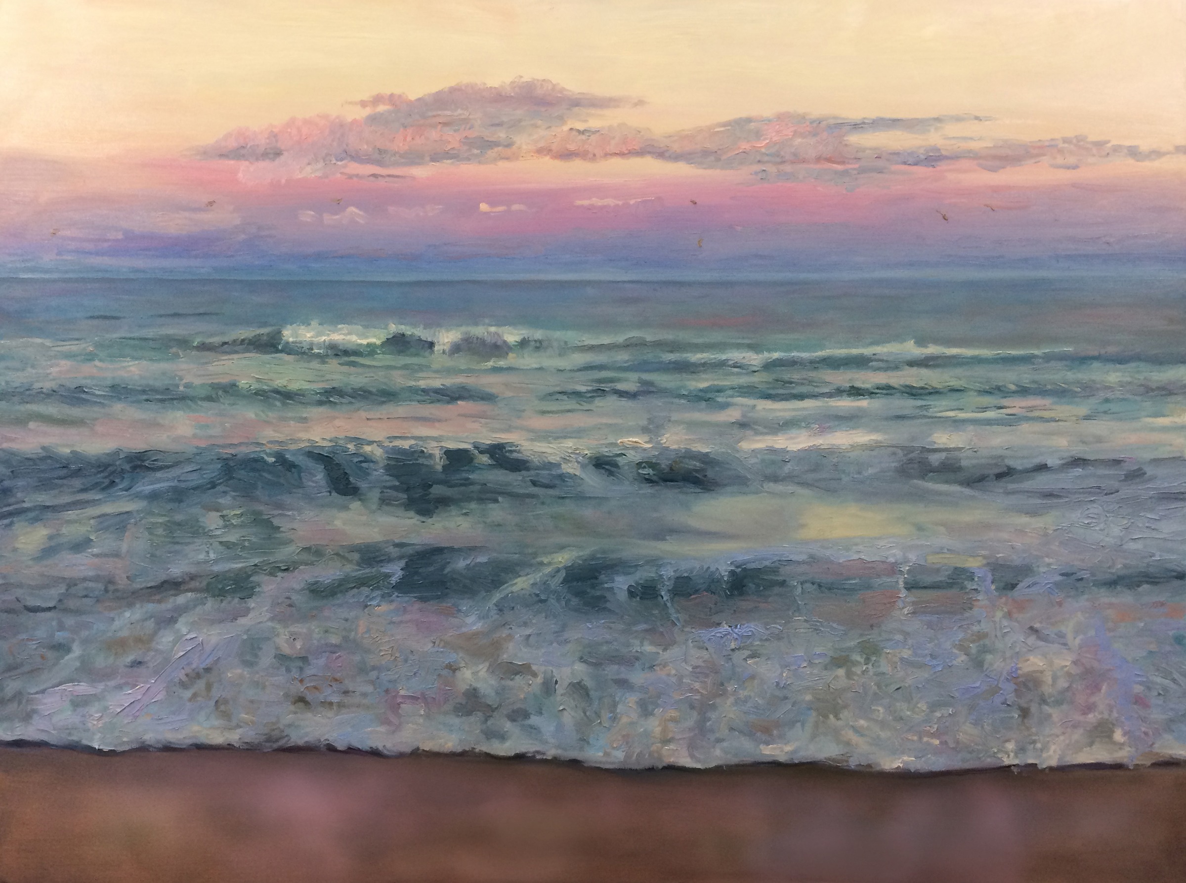 Afterglow Cape Cod National Shore. Beach with surf pastel colors