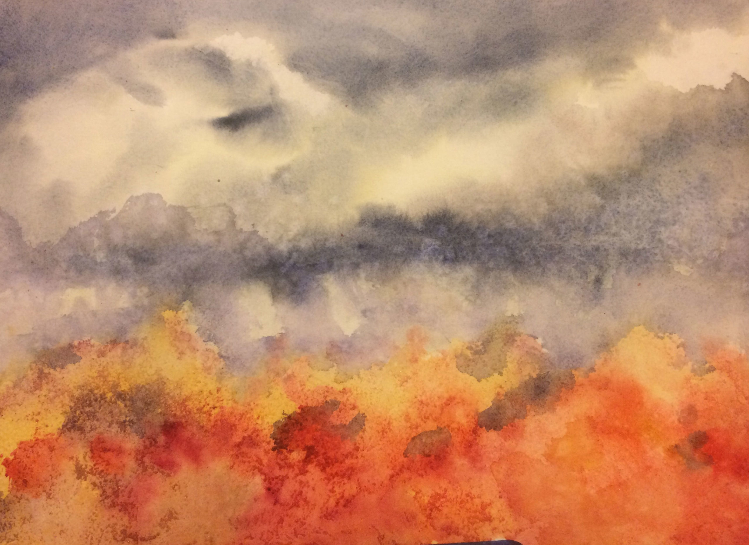 October Clouds, watercolor-demo with salt