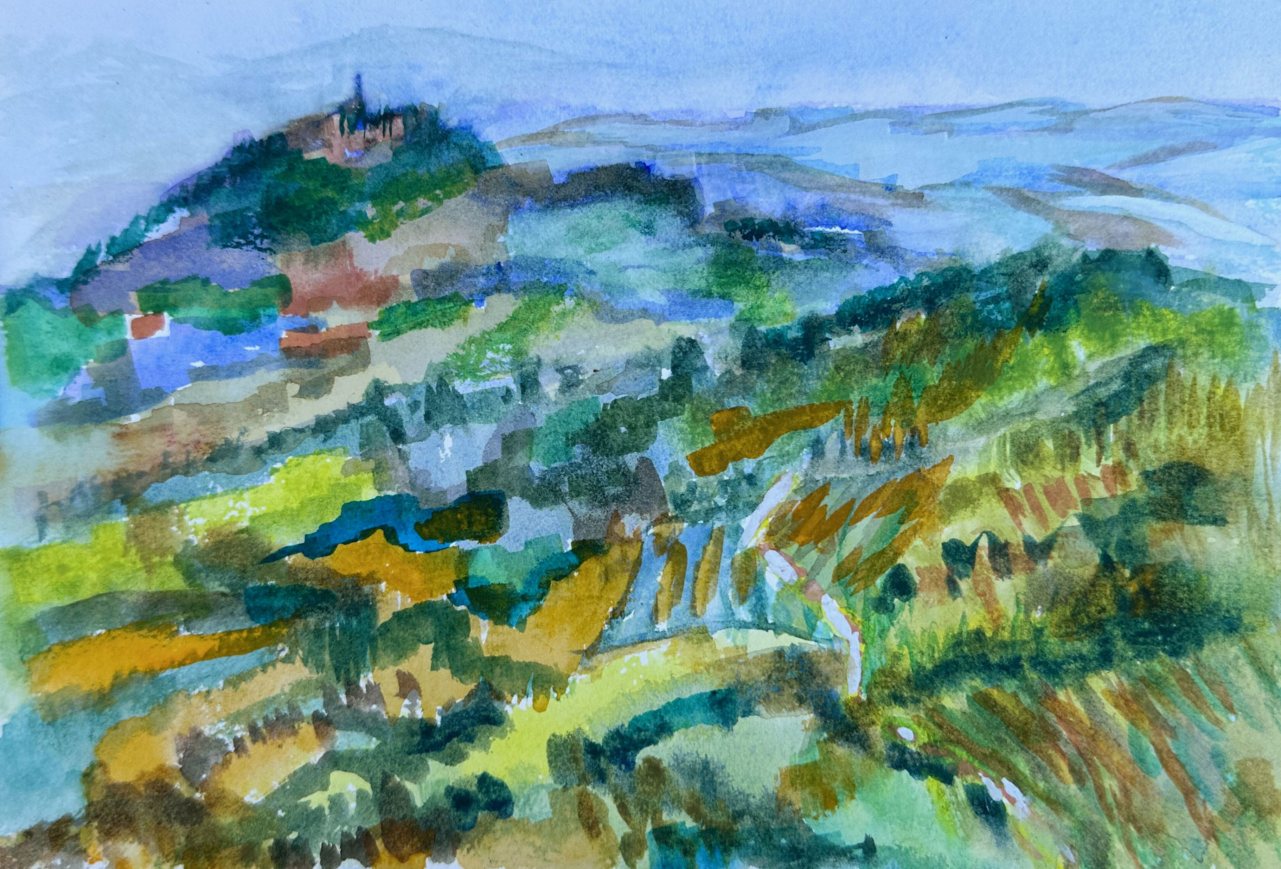 watercolor-gouache-Monte-Castello, Italy plein air